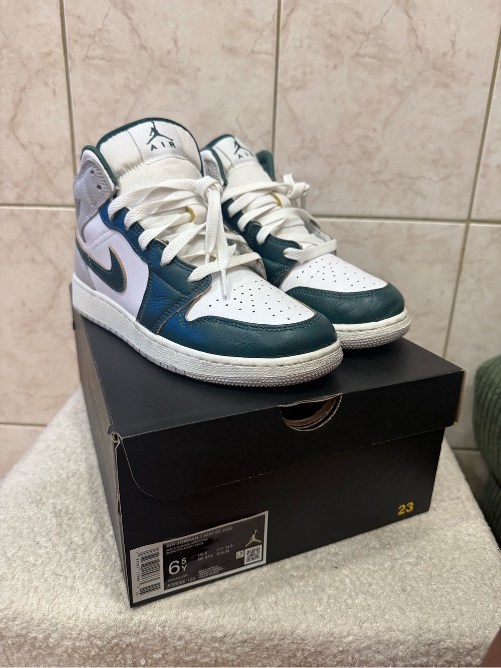 Jordan Kids' Mid-Top Sneakers in White and Forest Green